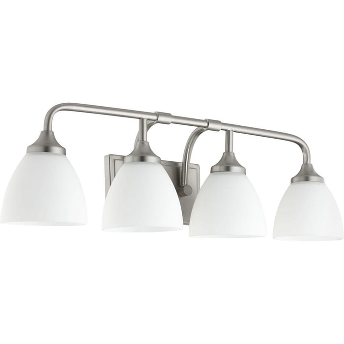 Quorum Enclave 4-Light 9" Bathroom Vanity Light in Satin Nickel Quorum Enclave 4-Light 9" Bathroom Vanity Light in Satin Nickel