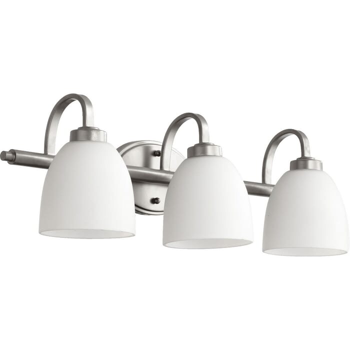 Quorum Reyes 3-Light 8" Bathroom Vanity Light in Classic Nickel Quorum Reyes 3-Light 8" Bathroom Vanity Light in Classic Nickel