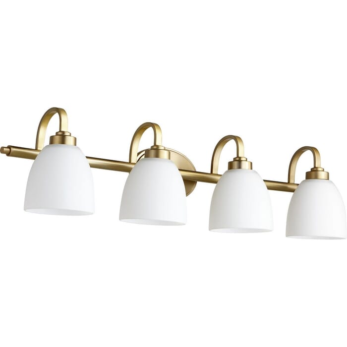 Quorum Reyes 4-Light 8" Bathroom Vanity Light in Aged Brass Quorum Reyes 4-Light 8" Bathroom Vanity Light in Aged Brass