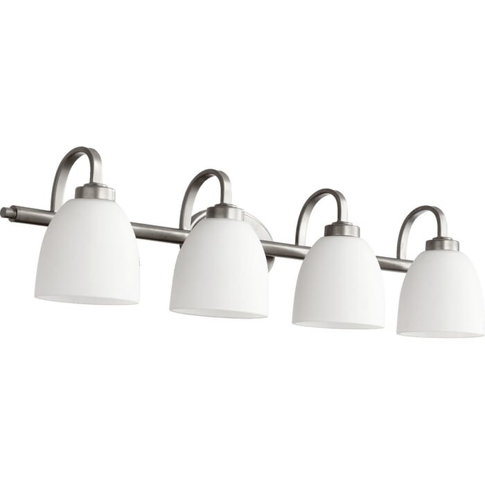 Quorum Reyes 4-Light 8" Bathroom Vanity Light in Classic Nickel Quorum Reyes 4-Light 8" Bathroom Vanity Light in Classic Nickel