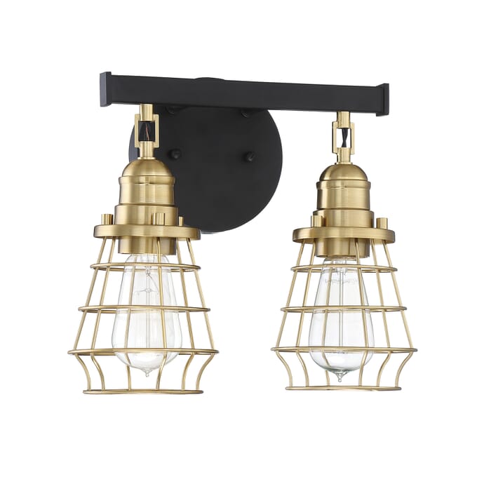 Craftmade Thatcher 2-Light 12" Bathroom Vanity Light in Flat Black with Satin Brass Craftmade Thatcher 2-Light 12" Bathroom Vanity Light in Flat Black with Satin Brass