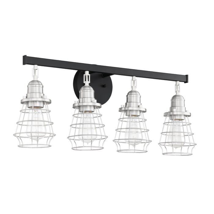 Craftmade Thatcher 4-Light Bathroom Vanity Light in Flat Black with Brushed Polished Nickel Craftmade Thatcher 4-Light Bathroom Vanity Light in Flat Black with Brushed Polished Nickel
