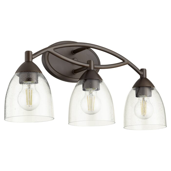 Quorum Barkley 3-Light 10" Bathroom Vanity Light in Oiled Bronze with Quorum Barkley 3-Light 10" Bathroom Vanity Light in Oiled Bronze with
