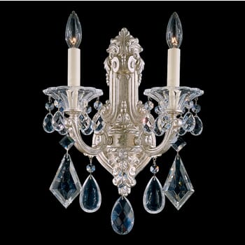 Schonbek La Scala 2-Light Wall Sconce in Antique Silver with Clear Heritage Crystals