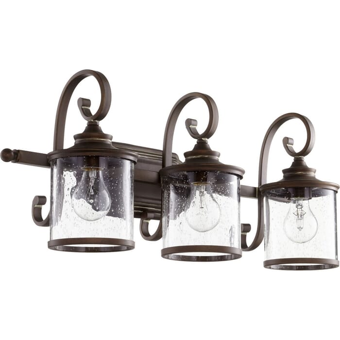Quorum San Miguel 3-Light 11" Bathroom Vanity Light in Vintage Copper Quorum San Miguel 3-Light 11" Bathroom Vanity Light in Vintage Copper