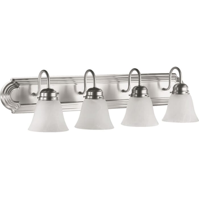 Quorum Home 4-Light Bathroom Vanity Light in Satin Nickel Quorum Home 4-Light Bathroom Vanity Light in Satin Nickel