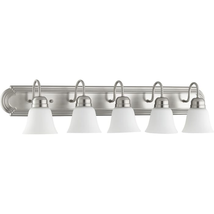 Quorum Home 5-Light Bathroom Vanity Light in Satin Nickel Quorum Home 5-Light Bathroom Vanity Light in Satin Nickel