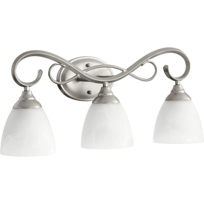 Quorum Powell 3-Light Bathroom Vanity Light in Classic Nickel Quorum Powell 3-Light Bathroom Vanity Light in Classic Nickel