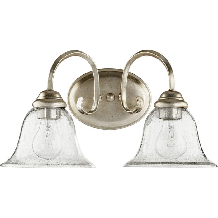 Quorum Spencer 2-Light 9" Bathroom Vanity Light in Aged Silver Leaf with Quorum Spencer 2-Light 9" Bathroom Vanity Light in Aged Silver Leaf with