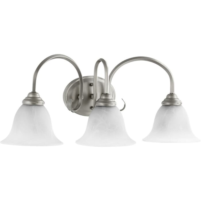 Quorum Spencer 3-Light 10" Bathroom Vanity Light in Classic Nickel Quorum Spencer 3-Light 10" Bathroom Vanity Light in Classic Nickel