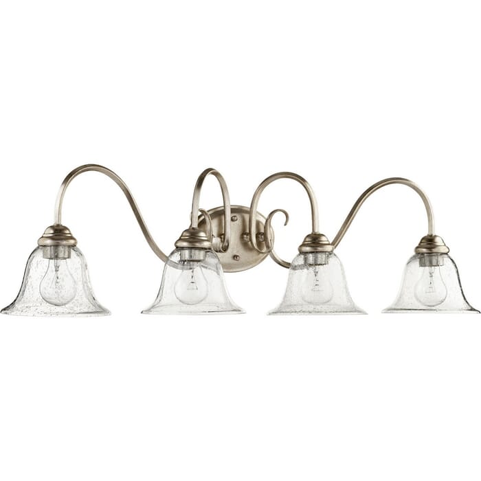 Quorum Spencer 4-Light 10" Bathroom Vanity Light in Aged Silver Leaf with Quorum Spencer 4-Light 10" Bathroom Vanity Light in Aged Silver Leaf with