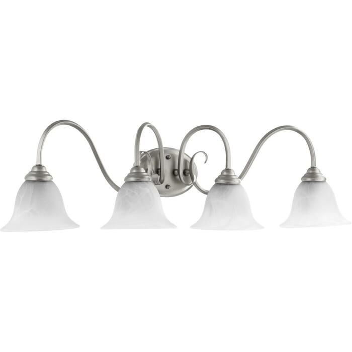 Quorum Spencer 4-Light 10" Bathroom Vanity Light in Classic Nickel Quorum Spencer 4-Light 10" Bathroom Vanity Light in Classic Nickel