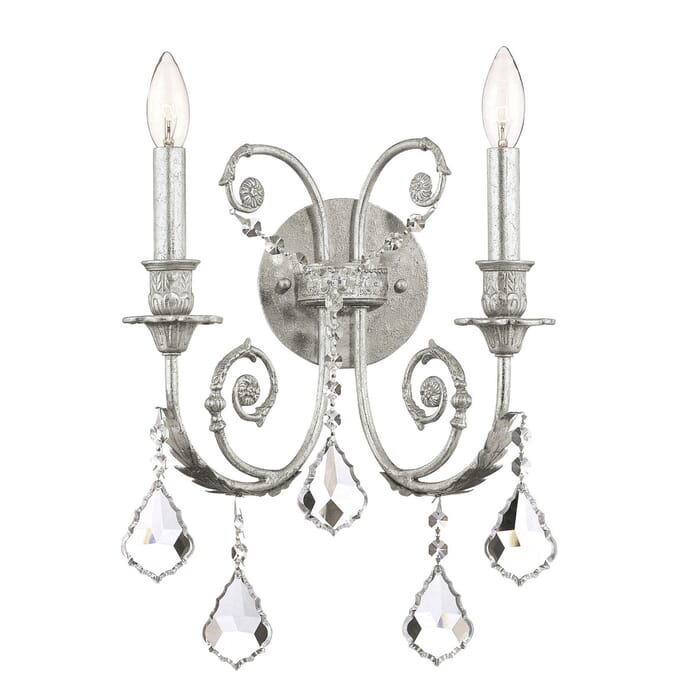 Crystorama Regis 2-Light 15" Wall Sconce in Olde Silver with Clear Hand Cut Crystals Crystorama Regis 2-Light 15" Wall Sconce in Olde Silver with Clear Hand Cut Crystals