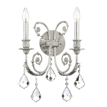 Crystorama Regis 2-Light 15" Wall Sconce in Olde Silver with Clear Swarovski Strass Crystals