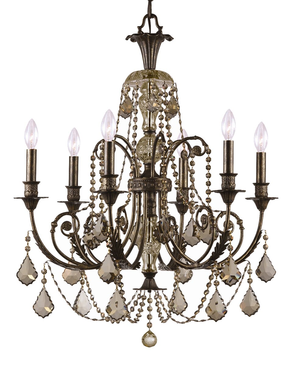 Crystorama Regis 6-Light 30" Traditional Chandelier in English Bronze with Golden Teak Hand Cut Crystals