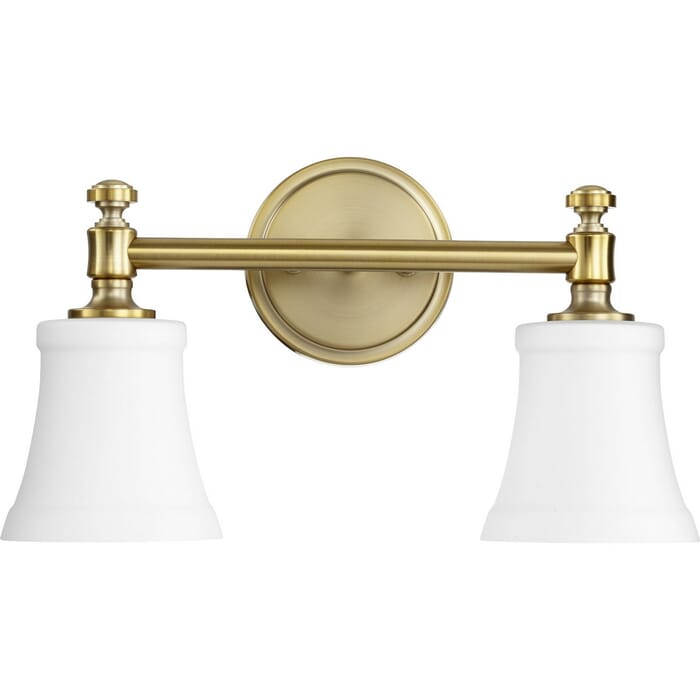 Quorum Rossington 2-Light 9" Bathroom Vanity Light in Aged Brass with Satin Opal Quorum Rossington 2-Light 9" Bathroom Vanity Light in Aged Brass with Satin Opal