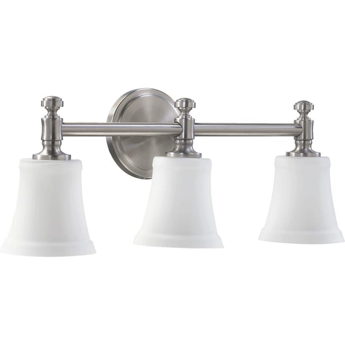 Quorum Rossington 3-Light 9" Bathroom Vanity Light in Satin Nickel Quorum Rossington 3-Light 9" Bathroom Vanity Light in Satin Nickel