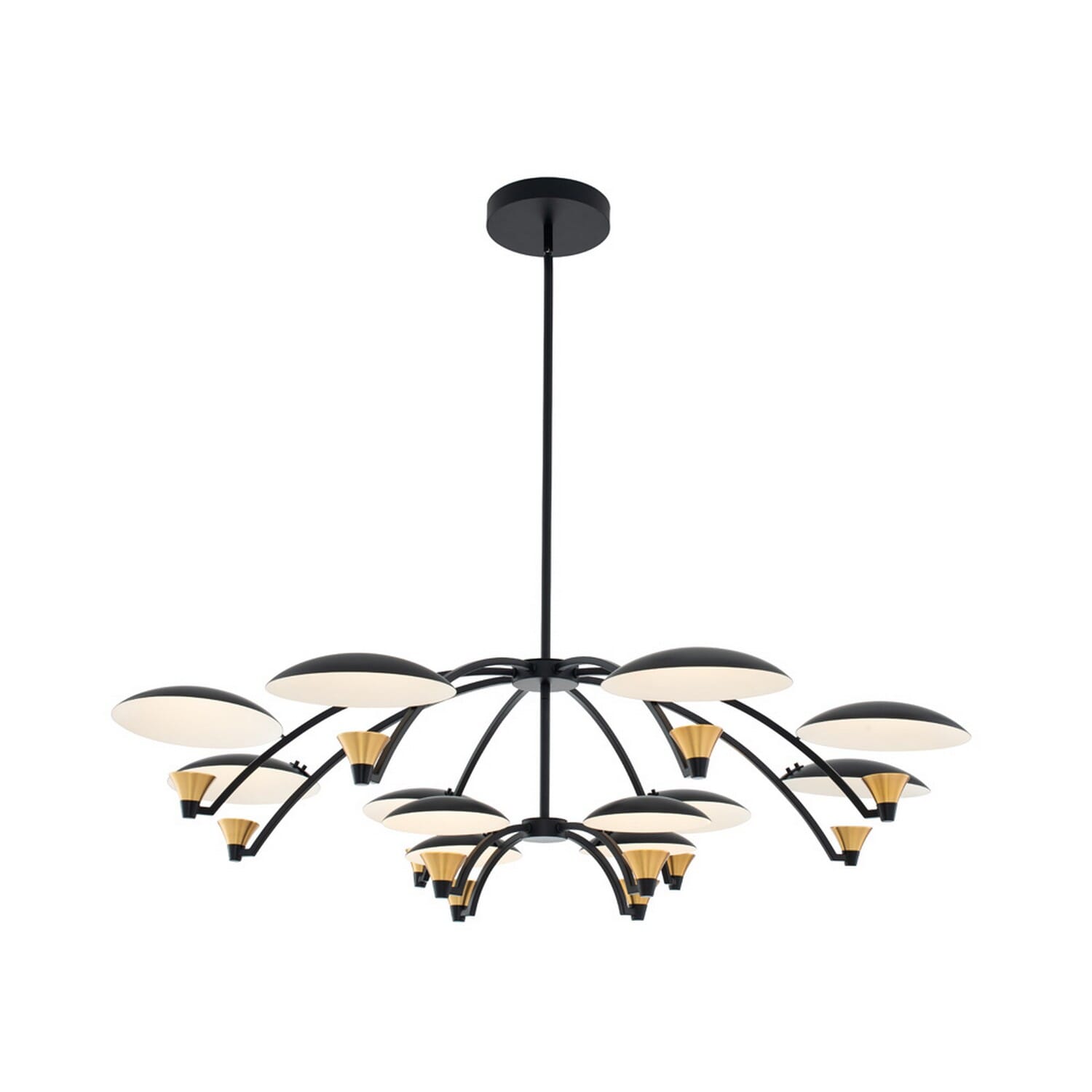 Kalco Redding Chandelier in Matte Black with White and Brass Accent