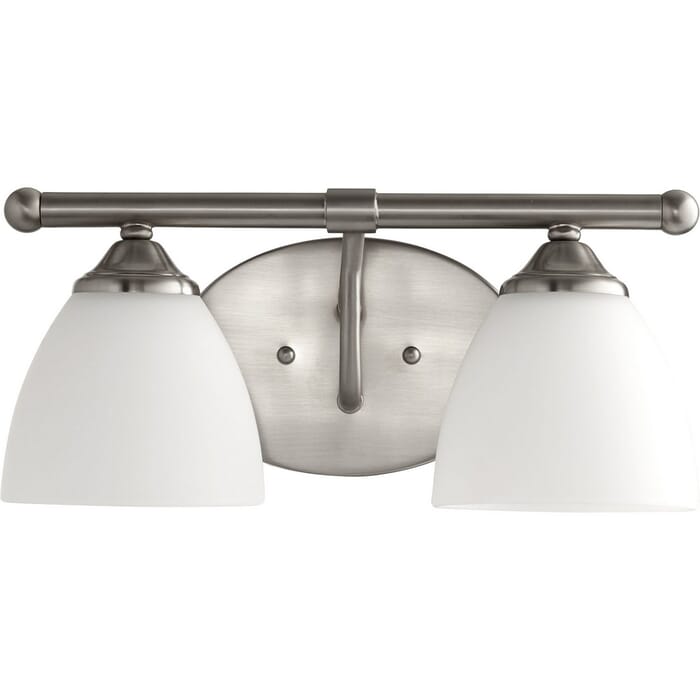 Quorum Brooks 2-Light 7" Bathroom Vanity Light in Satin Nickel with Satin Opal Quorum Brooks 2-Light 7" Bathroom Vanity Light in Satin Nickel with Satin Opal