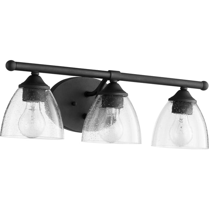 Quorum Brooks 3-Light 7" Bathroom Vanity Light in Noir with Quorum Brooks 3-Light 7" Bathroom Vanity Light in Noir with