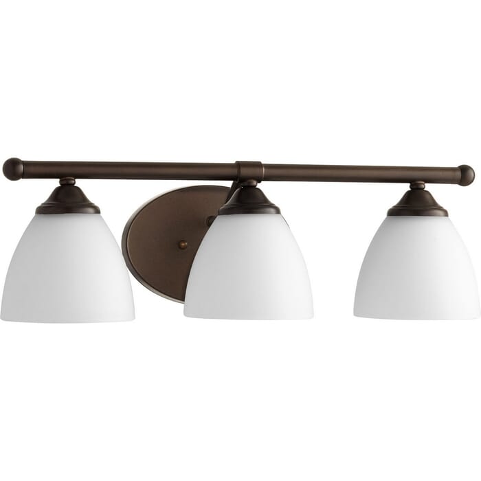 Quorum Brooks 3-Light 7" Bathroom Vanity Light in Oiled Bronze with Satin Opal Quorum Brooks 3-Light 7" Bathroom Vanity Light in Oiled Bronze with Satin Opal