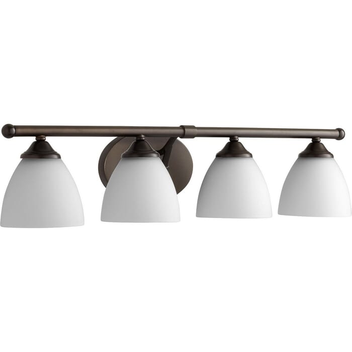 Quorum Brooks 4-Light 7" Bathroom Vanity Light in Oiled Bronze with Satin Opal Quorum Brooks 4-Light 7" Bathroom Vanity Light in Oiled Bronze with Satin Opal