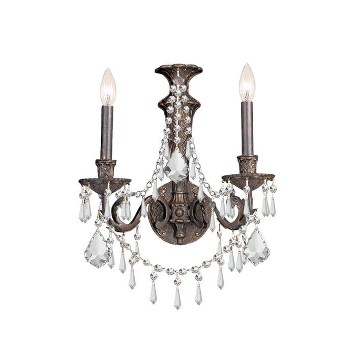 Crystorama Vanderbilt 2-Light 19" Wall Sconce in English Bronze with Clear Hand Cut Crystals Crystorama Vanderbilt 2-Light 19" Wall Sconce in English Bronze with Clear Hand Cut Crystals