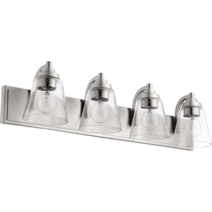 Quorum Transitional 4-Light 7" Bathroom Vanity Light in Satin Nickel Quorum Transitional 4-Light 7" Bathroom Vanity Light in Satin Nickel