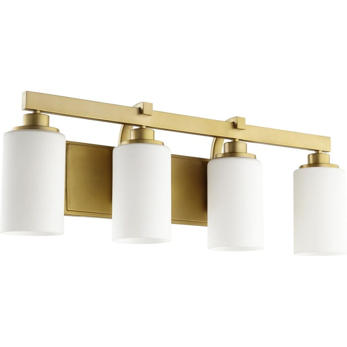 Quorum Lancaster 4-Light 10" Bathroom Vanity Light in Aged Brass Quorum Lancaster 4-Light 10" Bathroom Vanity Light in Aged Brass