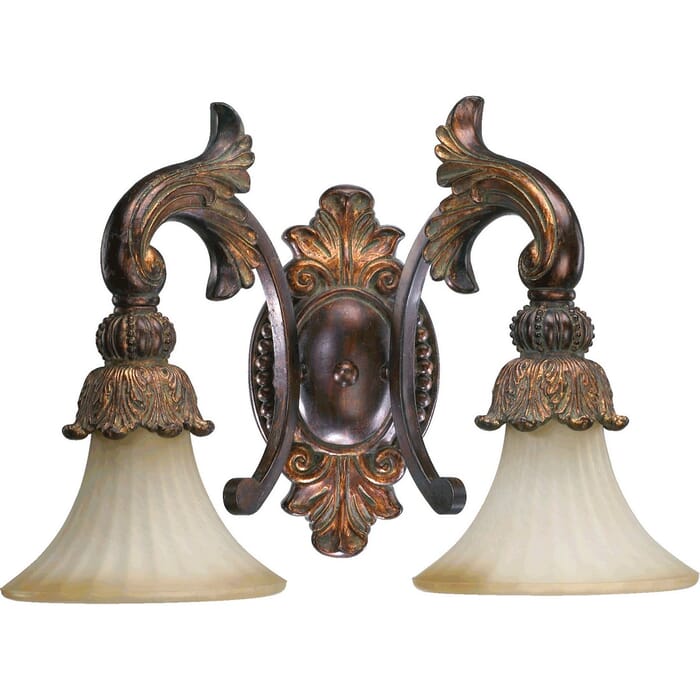 Quorum Madeleine 2-Light 13" Bathroom Vanity Light in Corsican Gold Quorum Madeleine 2-Light 13" Bathroom Vanity Light in Corsican Gold