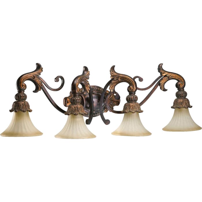 Quorum Madeleine 4-Light 13" Bathroom Vanity Light in Corsican Gold Quorum Madeleine 4-Light 13" Bathroom Vanity Light in Corsican Gold