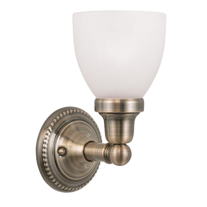 Classic 1-Light Bathroom Vanity Light in Antique Brass Classic 1-Light Bathroom Vanity Light in Antique Brass