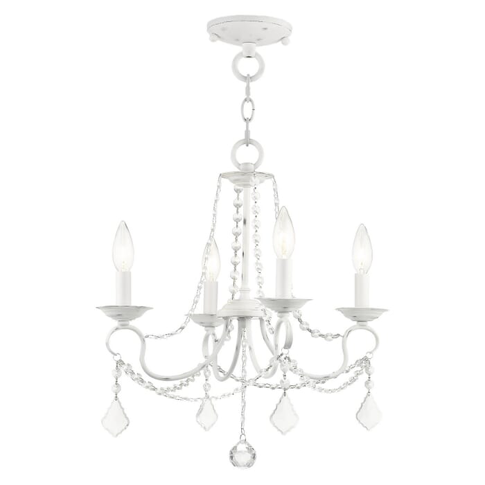 Pennington 4-Light Mini Chandelier with Ceiling Mount in Antique White Pennington 4-Light Mini Chandelier with Ceiling Mount in Antique White