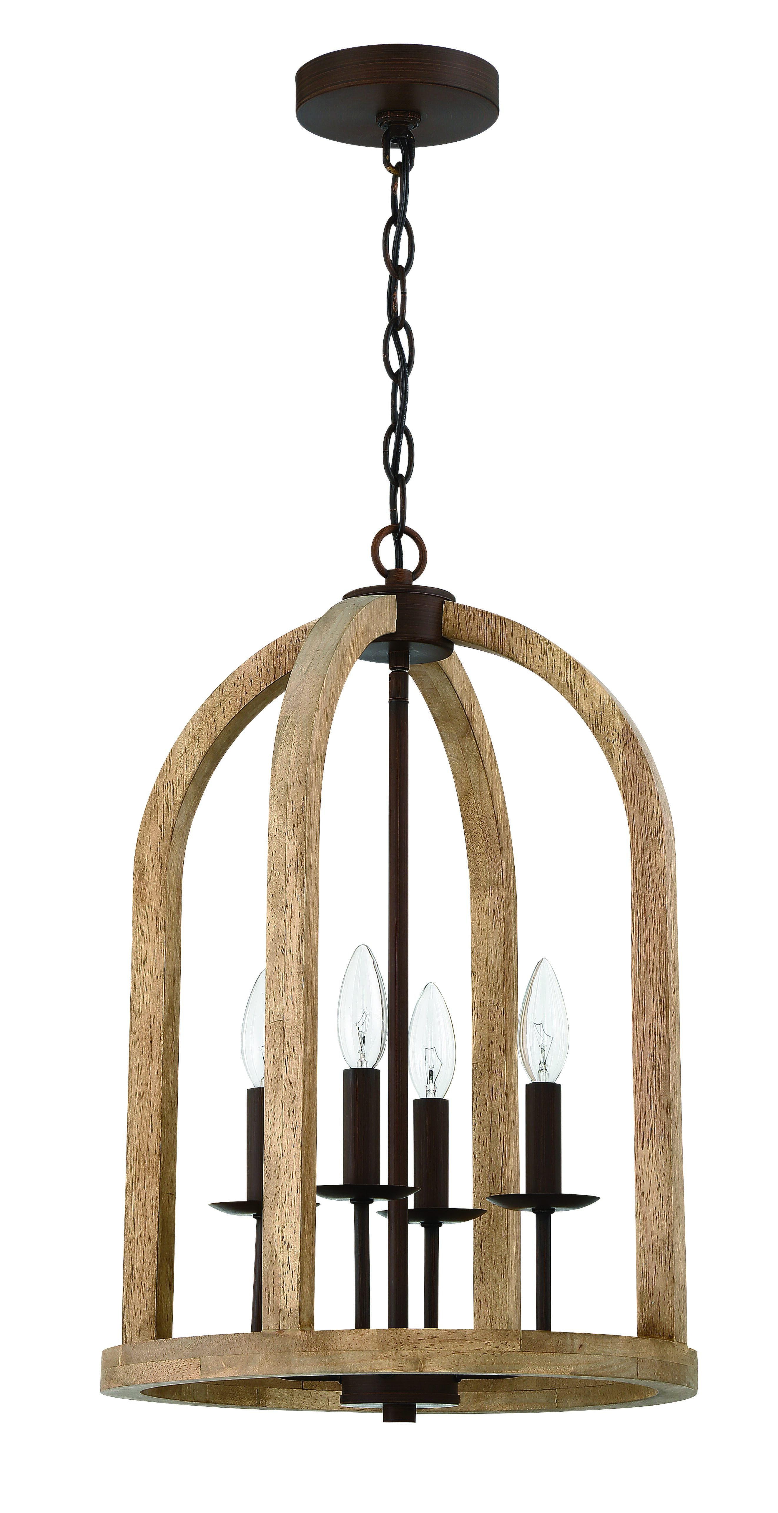 Aberdeen 4-Light 14" Foyer Light in Natural Wood with Aged Bronze Brushed