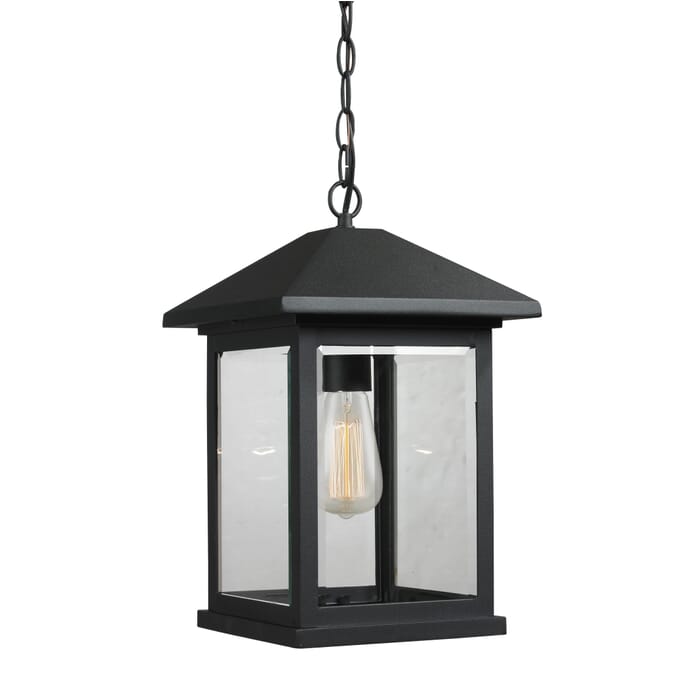 Z-Lite Portland 1-Light Outdoor Chain Mount Ceiling Fixture Light In Black Z-Lite Portland 1-Light Outdoor Chain Mount Ceiling Fixture Light In Black