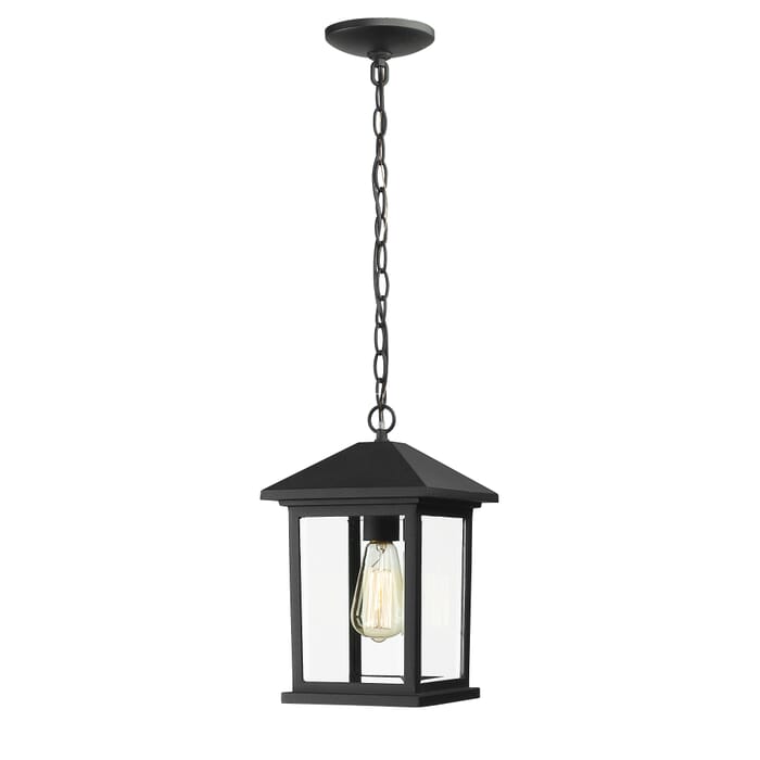 Z-Lite Portland 1-Light Outdoor Chain Mount Ceiling Fixture Light In Black Z-Lite Portland 1-Light Outdoor Chain Mount Ceiling Fixture Light In Black