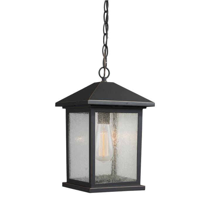 Z-Lite Portland 1-Light Outdoor Chain Mount Ceiling Fixture Light In Oil Rubbed Bronze Z-Lite Portland 1-Light Outdoor Chain Mount Ceiling Fixture Light In Oil Rubbed Bronze