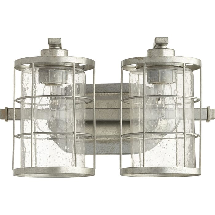 Quorum Ellis 2-Light Bathroom Vanity Light in Tumbled Steel Quorum Ellis 2-Light Bathroom Vanity Light in Tumbled Steel