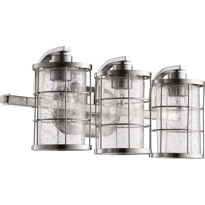 Quorum Ellis 3-Light 9" Bathroom Vanity Light in Satin Nickel Quorum Ellis 3-Light 9" Bathroom Vanity Light in Satin Nickel