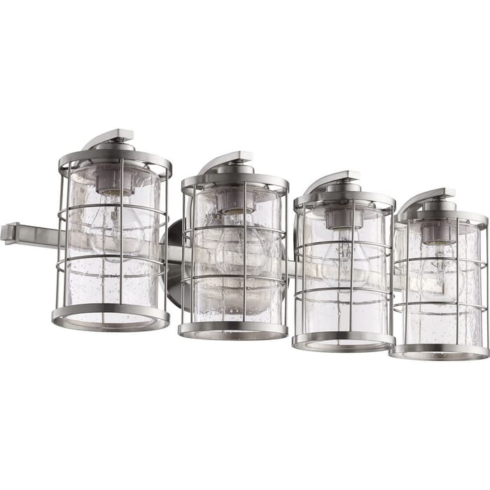 Quorum Ellis 4-Light 9" Bathroom Vanity Light in Satin Nickel Quorum Ellis 4-Light 9" Bathroom Vanity Light in Satin Nickel