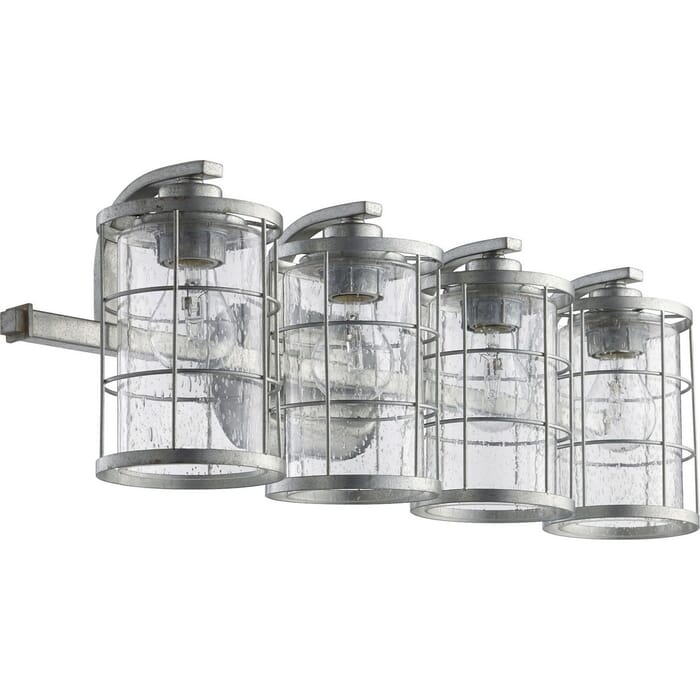 Quorum Ellis 4-Light Bathroom Vanity Light in Tumbled Steel Quorum Ellis 4-Light Bathroom Vanity Light in Tumbled Steel