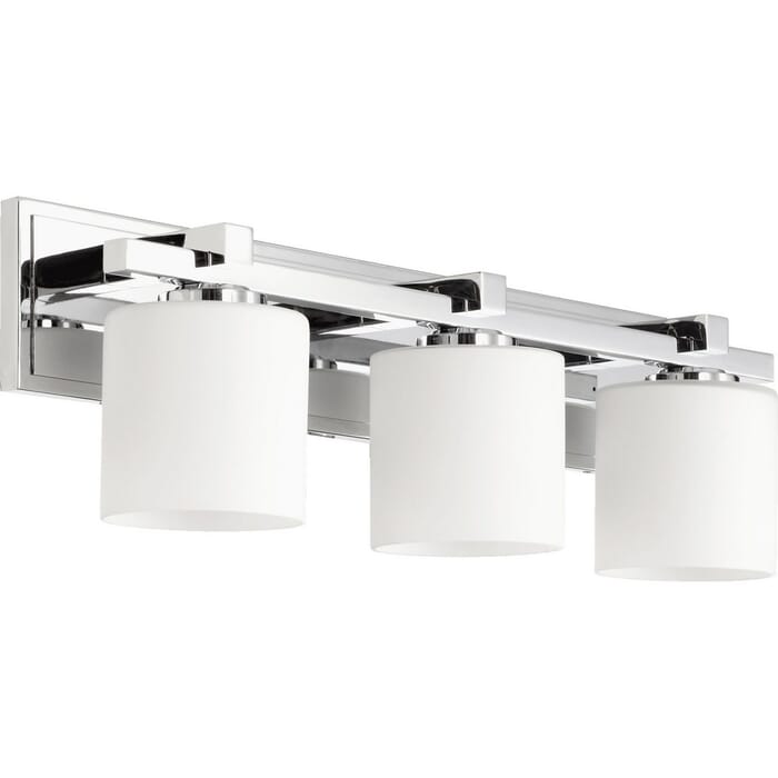Quorum Transitional 3-Light Bathroom Vanity Light in Chrome Quorum Transitional 3-Light Bathroom Vanity Light in Chrome