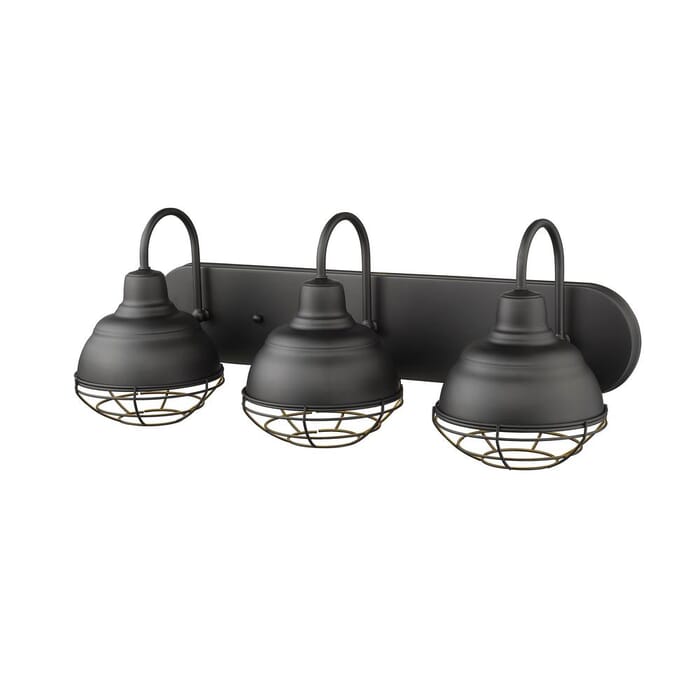 Millennium Lighting Neo-Industrial 3-Light Bathroom Vanity Light in Matte Black Millennium Lighting Neo-Industrial 3-Light Bathroom Vanity Light in Matte Black