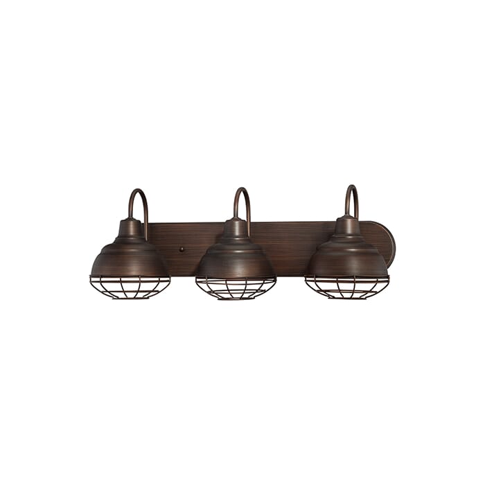 Millennium Lighting Neo-Industrial 3-Light Bathroom Vanity Light in Rubbed Bronze Millennium Lighting Neo-Industrial 3-Light Bathroom Vanity Light in Rubbed Bronze