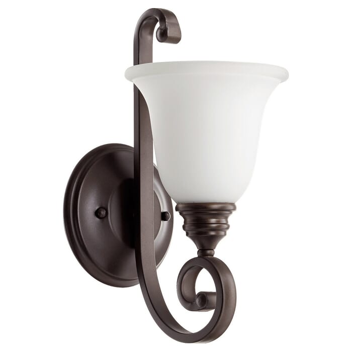 Quorum Bryant 14" Wall Sconce in Oiled Bronze with Satin Opal Quorum Bryant 14" Wall Sconce in Oiled Bronze with Satin Opal