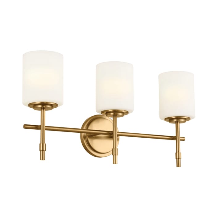 Ali 3-Light Bathroom Vanity Light in Brushed Natural Brass Ali 3-Light Bathroom Vanity Light in Brushed Natural Brass