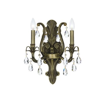 Crystorama Dawson 2-Light 16" Wall Sconce in Antique Brass with Clear Swarovski Strass Crystals