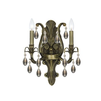 Crystorama Dawson 2-Light 16" Wall Sconce in Antique Brass with Golden Teak Hand Cut Crystals