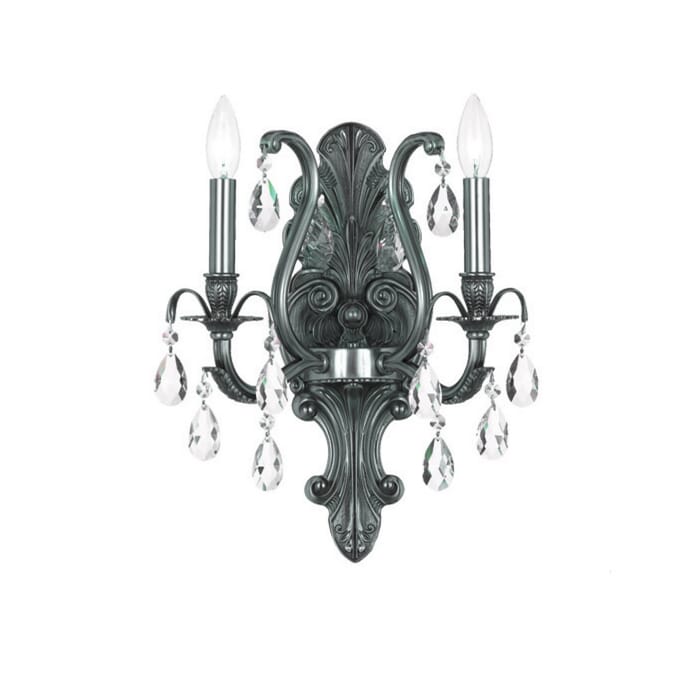 Crystorama Dawson 2-Light 16" Wall Sconce in Pewter with Clear Hand Cut Crystals Crystorama Dawson 2-Light 16" Wall Sconce in Pewter with Clear Hand Cut Crystals
