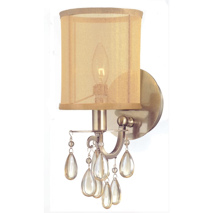 Crystorama Hampton 13" Wall Sconce in Antique Brass with Etruscan Teardrop Almond Crystals Crystorama Hampton 13" Wall Sconce in Antique Brass with Etruscan Teardrop Almond Crystals